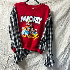 Up cycled flannel sweatshirt. Disney Mickey and friends. Large